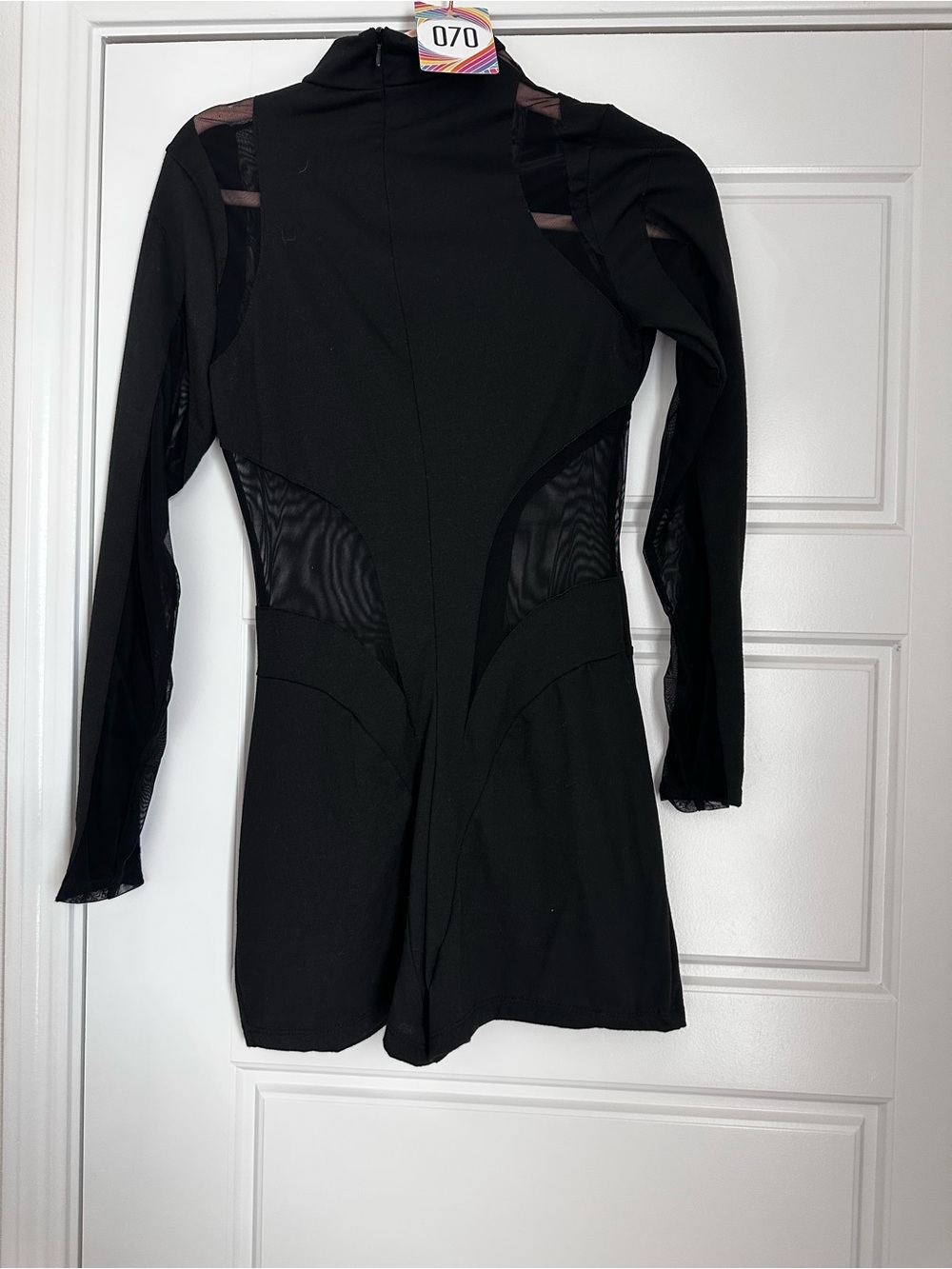 Women’s Black Mesh Panel Long Sleeve Mini Dress